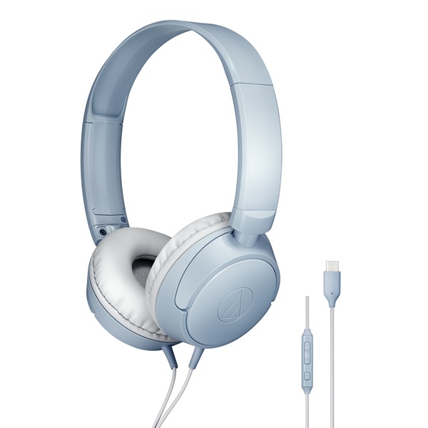 ヘッドホン ブルーグレー オンイヤー 有線 1.2m USB Type-C コネクタ マイク WEB会議用 リモコン付 軽量 コンパクト