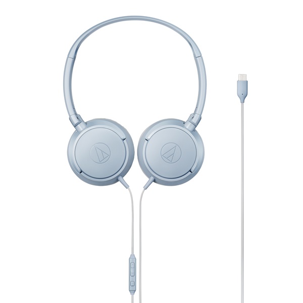 ヘッドホン ブルーグレー オンイヤー 有線 1.2m USB Type-C コネクタ マイク WEB会議用 リモコン付 軽量 コンパクト