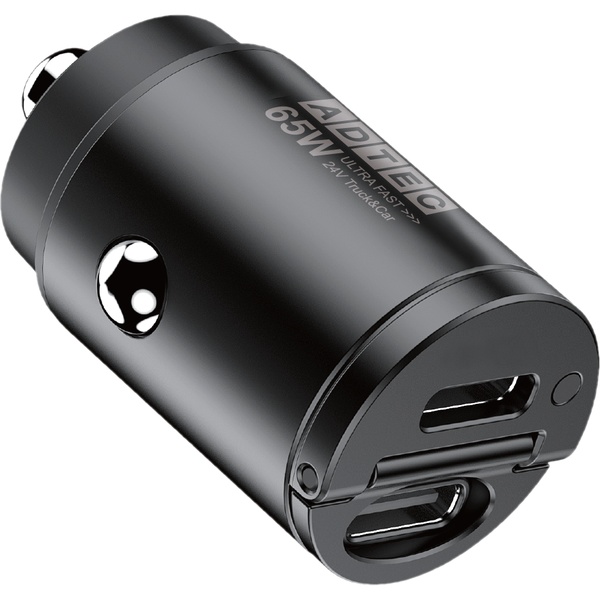 Power Delivery対応 シガーソケットタイプ充電器/65W/USB Type-C 2ポート/ブラック