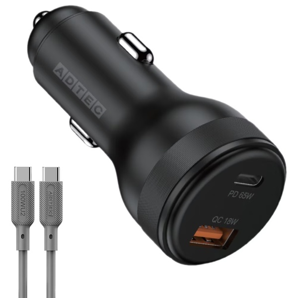 Power Delivery対応 シガーソケットタイプ充電器/83W/USB Type-C 1ポート Type-A 1ポート/ブラック & 1m Type-C to Cケーブルセット