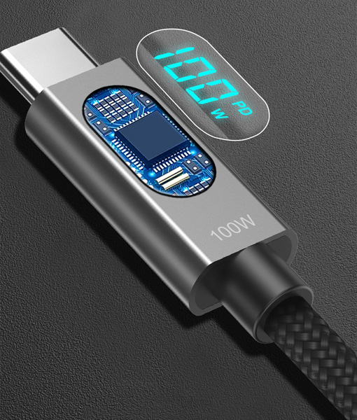 Power Delivery対応 シガーソケットタイプ充電器/100W/USB Type-A 1ポート/Type-C 1ポート/ブラック & 1.2m LED Type-C to Cケーブルセット