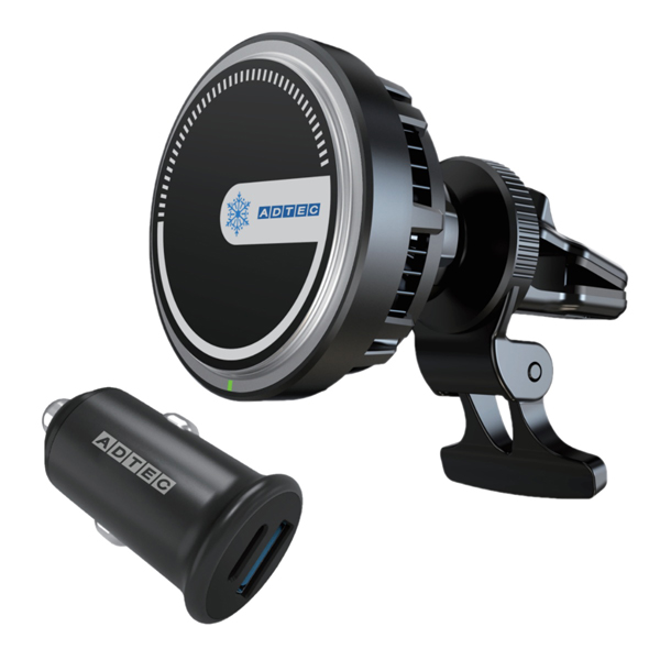 Magsafe ワイヤレス マグネット式充電器 ペルチェ素子搭載 車載 エアコン吹き出し口 & シガーソケット充電 38W セット