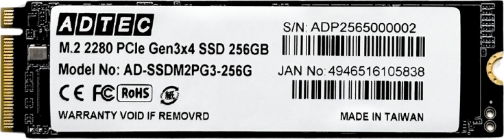 3D NAND SSD M.2 NVMe PCIe Gen3x4(2280) AD-SSDM2PG3 256GB