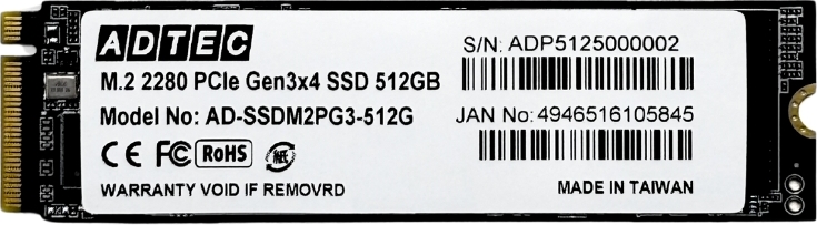 3D NAND SSD M.2 NVMe PCIe Gen3x4(2280) AD-SSDM2PG3 512GB