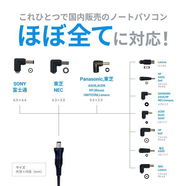ノートパソコン用マルチプラグケーブル