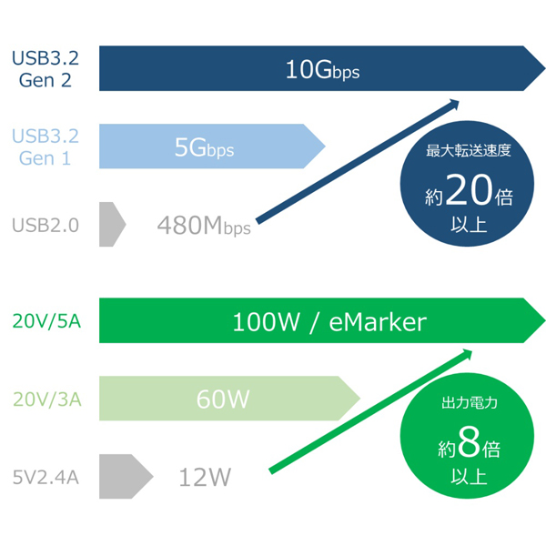 USB Type-C to C ケーブル (4K・100W出力 / 10Gbps / 1.0m) ホワイト