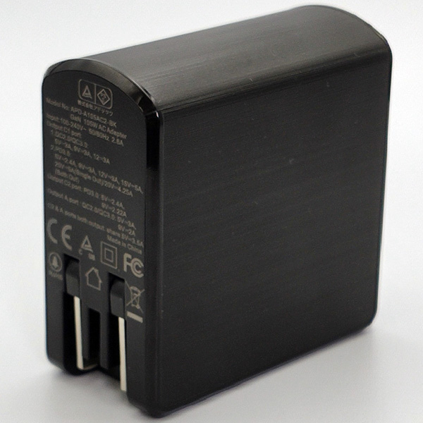 Power Delivery対応 GaN AC充電器/105W/USB Type-A 1ポート Type-C 2ポート/ブラック