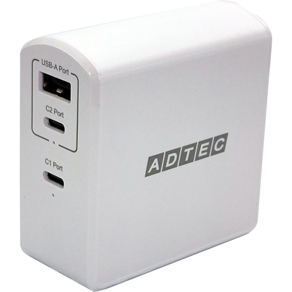 Power Delivery対応 GaN AC充電器/105W/USB Type-A 1ポート Type-C 2ポート/ホワイト