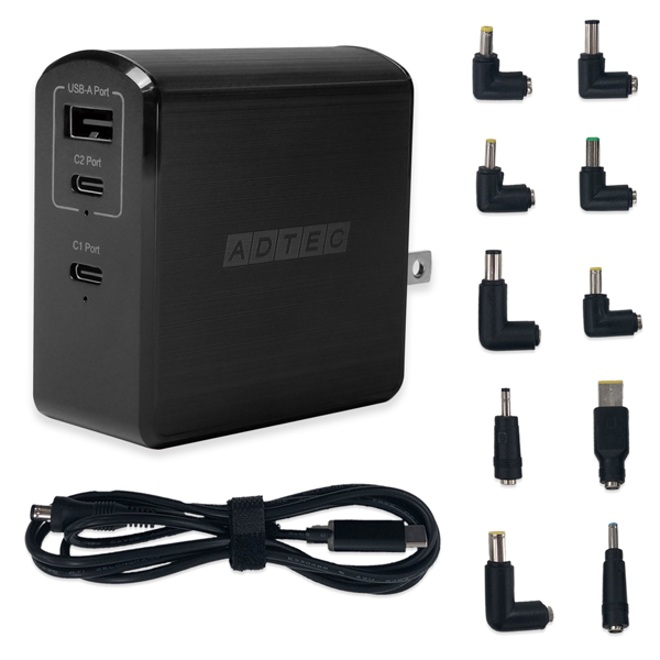 Power Delivery対応 GaN AC充電器/105W/USB Type-A 1ポート Type-C 2ポート/ブラック & マルチプラグケーブルセット
