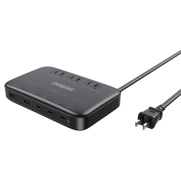 Power Delivery 3.0対応 卓上電源タップ 8in1/AC 3ポート/USB 130W Type-C 3ポート Type-A 2ポート/ブラック