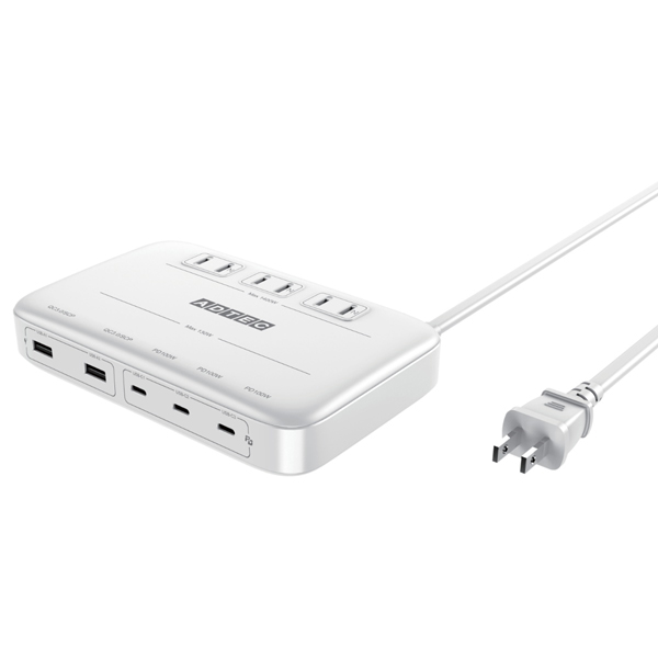 Power Delivery 3.0対応 卓上電源タップ 8in1/AC 3ポート/USB 130W Type-C 3ポート Type-A 2ポート/ホワイト