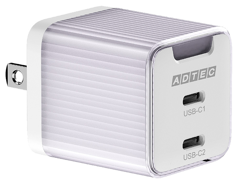 PD対応 AC充電器/GaN/45W/USB Type-C 2ポート/パープル