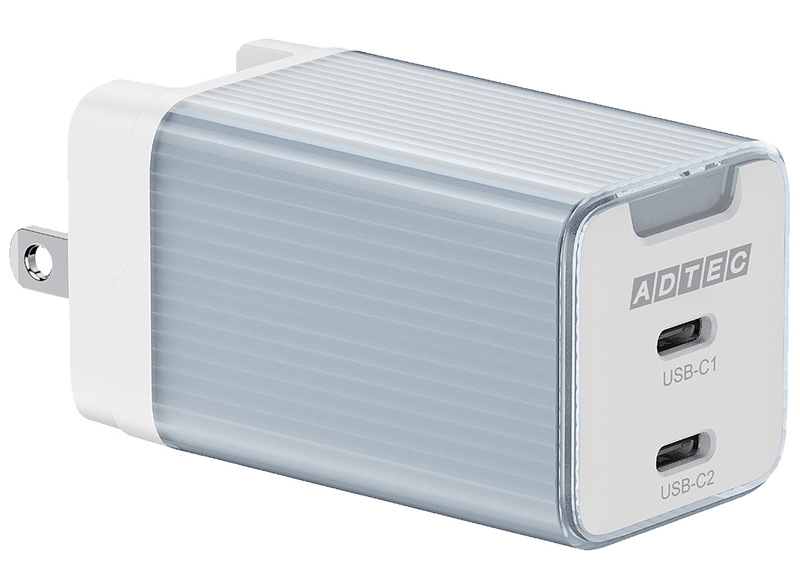 PD対応 AC充電器/GaN/65W/USB Type-C 2ポート/ブルー