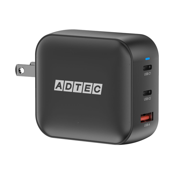 Power Delivery対応 GaN AC充電器/100W/USB Type-A 1ポート/Type-C 2ポート/ブラック