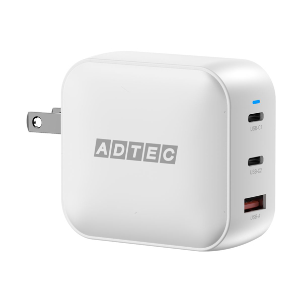 Power Delivery対応 GaN AC充電器/100W/USB Type-A 1ポート/Type-C 2ポート/ホワイト