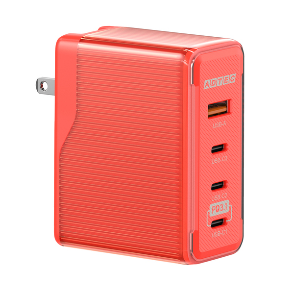 Power Delivery 3.1対応 GaN AC充電器/150W/USB Type-C 3ポート Type-A 1ポート/レッド