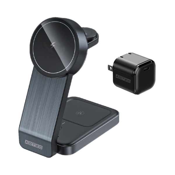 卓上&ポータブル Magsafe ワイヤレス マグネット式充電器 ブラック & PD充電器 33W セット