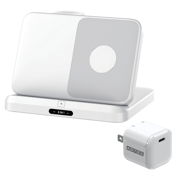 卓上 ワイヤレス充電スタンド 3in1 スマホ・イヤホン・ウォッチ & PD充電器 33W セット