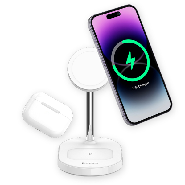 Omnia M2+ 2in1 MagSafe対応ワイヤレス急速充電器 iPhone 12/13/14/15 シリーズ、AirPods & AirPods Pro シリーズ