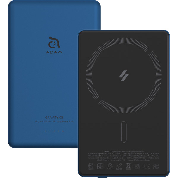 GRAVITY C5 MagSafe対応ワイヤレス充電 5000mAh 超薄型 モバイルバッテリー ブルー