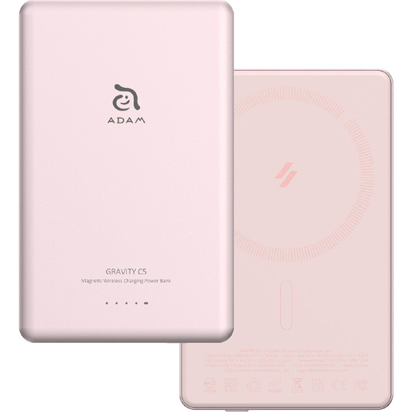 GRAVITY C5 MagSafe対応ワイヤレス充電 5000mAh 超薄型 モバイルバッテリー ピンク