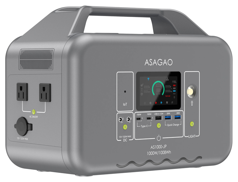 ASAGAO ポータブル電源 大容量1008Wh/高出力1000W（αBOOSTモードで最大1800W）/急速1.5時間フル充電/リン酸鉄リチウムイオン電池/防災推奨マーク取得