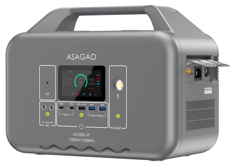 ASAGAO ポータブル電源 大容量1008Wh/高出力1000W（αBOOSTモードで最大1800W）/急速1.5時間フル充電/リン酸鉄リチウムイオン電池/防災推奨マーク取得