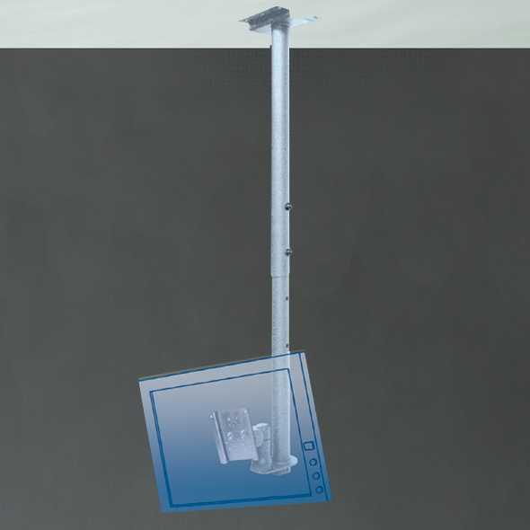 小・中画面ディスプレイモニター天吊り用金具 ロングタイプ（シルバー)