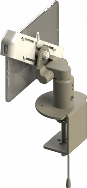 対角固定式タブレット搭載用ロータイプ卓上固定型アーム 本体ユニット（ライトグレー）