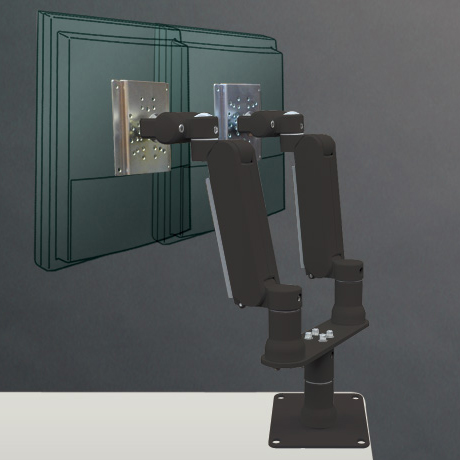 PS7AX 2基搭載卓上ブラケット式 並行設置型ダブルアーム（ブラック）