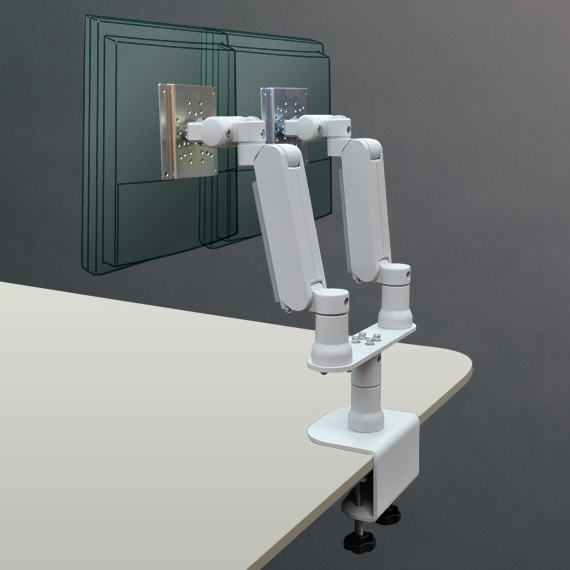 PS7AX 2基搭載クランプ取付式 並行設置型ダブルアーム（ライトグレー）