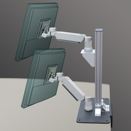 PS7AX 2基搭載クランプ取付式 垂直設置型ダブルアーム（ライトグレー）