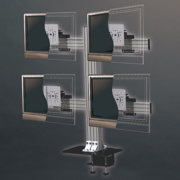 クワッドタイプ マルチディスプレイモニタークランプ固定式搭載スタンド