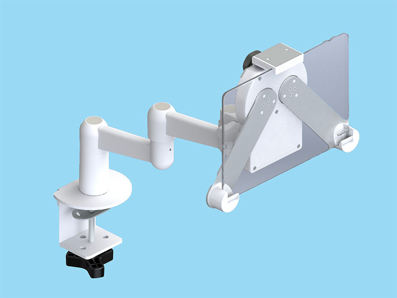 3点固定式ホルダー装着 8～12.9インチ10mm厚（2Kgまで）のタブレット端末を搭載可能な3軸・平行移動式アーム 本体ユニット（ホワイト）