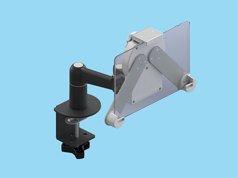 3点固定式ホルダー装着 8～12.9インチ10mm厚（2Kgまで）のタブレット端末を搭載可能な2軸・平行移動式アーム 本体ユニット（ブラック）