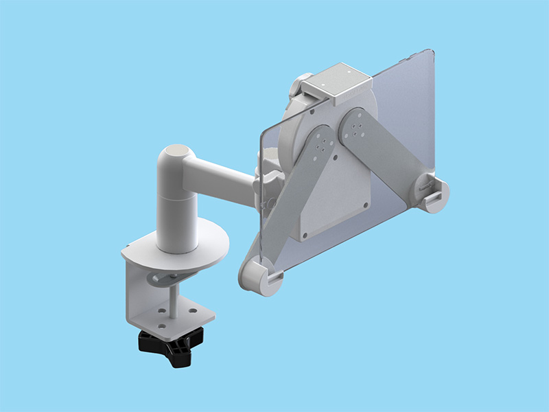 3点固定式ホルダー装着 8～12.9インチ10mm厚（2Kgまで）のタブレット端末を搭載可能な2軸・平行移動式アーム 本体ユニット（ライトグレー）