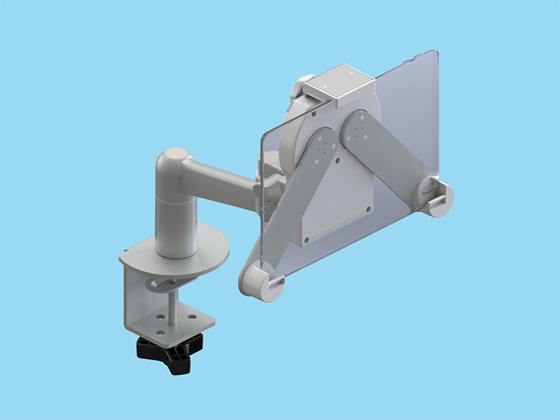 3点固定式ホルダー装着 8～12.9インチ10mm厚（2Kgまで）のタブレット端末を搭載可能な2軸・平行移動式アーム 本体ユニット（シルバー）