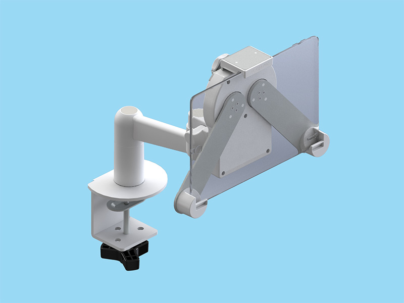 3点固定式ホルダー装着 8～12.9インチ10mm厚（2Kgまで）のタブレット端末を搭載可能な2軸・平行移動式アーム 本体ユニット（ホワイト）