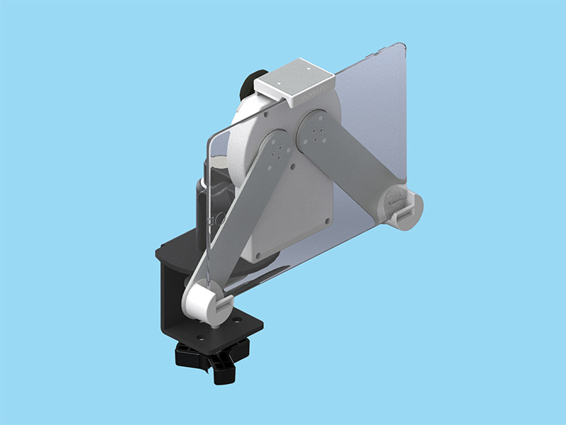 3点固定式ホルダー装着 8～12.9インチ10mm厚（2Kgまで）のタブレット端末を搭載可能なロータイプ卓上固定式アーム 本体ユニット（ブラック）