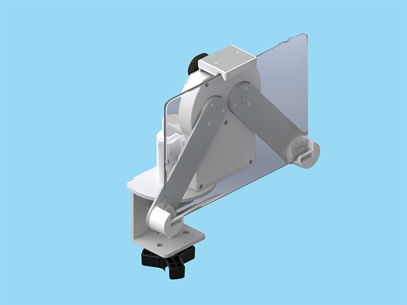 3点固定式ホルダー装着 8～12.9インチ10mm厚（2Kgまで）のタブレット端末を搭載可能なロータイプ卓上固定式アーム 本体ユニット（ライトグレー）