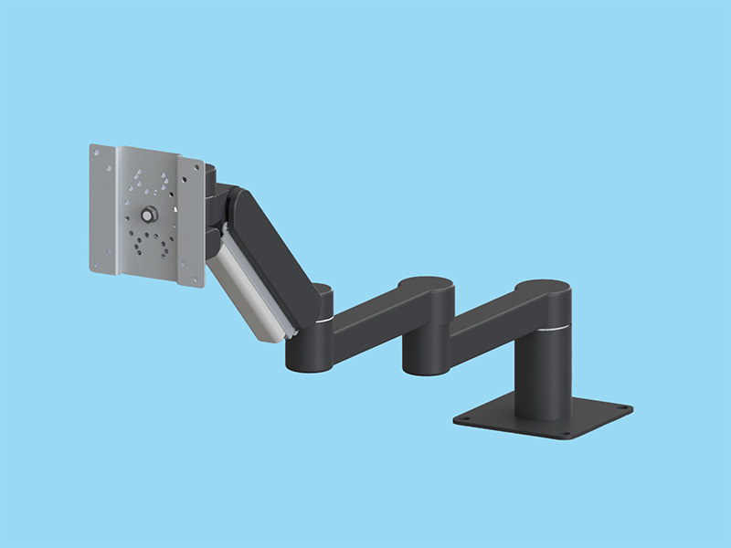 4Kg対応 画面回転・上下可動・スイベル機能と2本の回転アームにより折畳み収納・平行移動機構を持つ4軸ロングタイプのディスプレイアーム 本体ユニット（ブラック色）