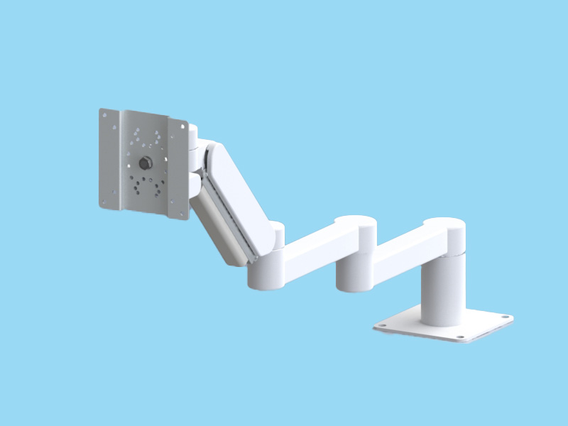 4Kg対応 画面回転・上下可動・スイベル機能と2本の回転アームにより折畳み収納・平行移動機構を持つ4軸ロングタイプのディスプレイアーム 本体ユニット（ライトグレー色）