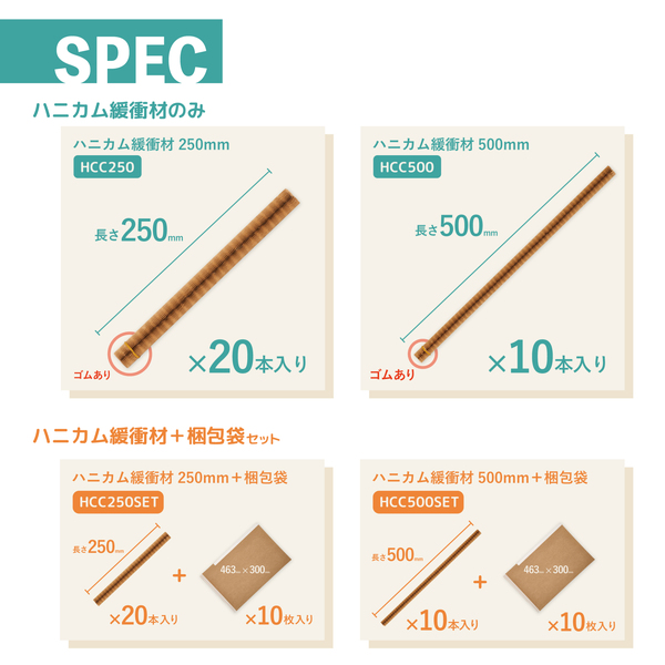 ハニカム緩衝材 500mm 梱包袋セット