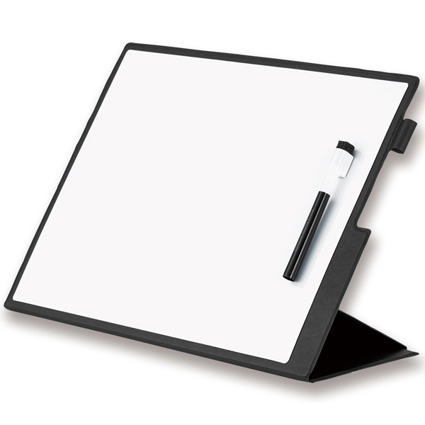 モバイルホワイトボード M カバーを閉じて持ち運べる スタンド機能あり ノートとしても 総厚7mmの極薄 マーカー黒付属 ミーティング プレゼン用