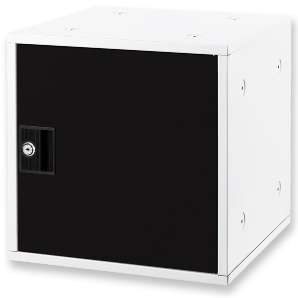 ミニロッカー 組立式収納ボックス シューズ対応 スチール製 シリンダー錠 スタッキング可 ブラック