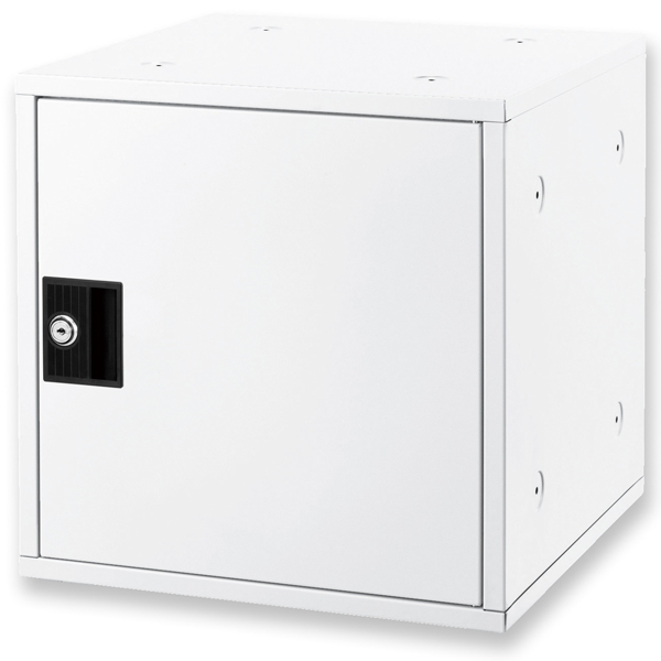 ミニロッカー 組立式収納ボックス シューズ対応 スチール製 シリンダー錠 スタッキング可 ホワイト