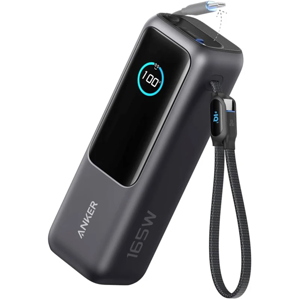 Anker Power Bank (25000mAh Built-In & 巻取り式USB-Cケーブル) ブラック