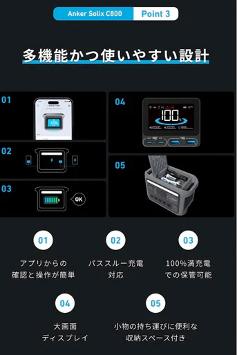 Anker Solix C800 Portable Power Station ダークグレー