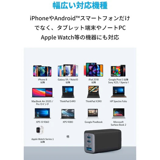 Anker PowerPort III 3-Port 65W Pod (USB PD充電器 USB-A & USB-C 3ポート)【独自技術Anker GaN II採用/PD対応】 MacBook iPad iPhone Android各種対応 (ブラック)