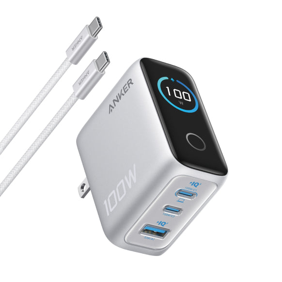 Anker Charger (100W 3 Ports) with USB-C & USB-Cケーブル シルバー